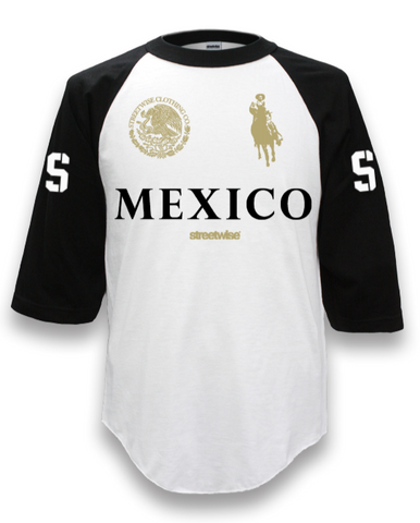 "NARCO POLO" MEN'S WHITE/BLACK 3/4 SLEEVE TEE