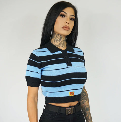 FB COUNTY CHARLIE BROWN CROP TOP - BLACK/SKY