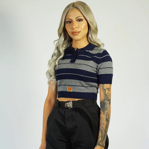 FB COUNTY CHARLIE BROWN CROP TOP - NAVY/GREY