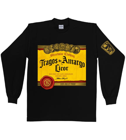 "TRAGOS AMARGO" MEN'S BLACK LONG SLEEVE TEE