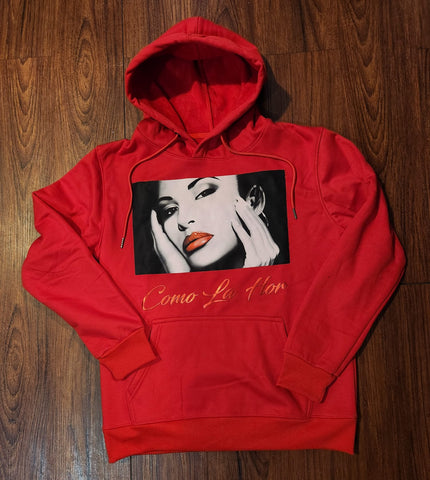 "COMO LA FLOR" RED METALLIC LETTERS/ RED WOMEN'S HOODIE