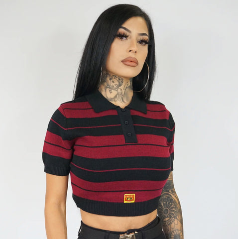 FB COUNTY CHARLIE BROWN CROP TOP - BLACK/BURGUNDY